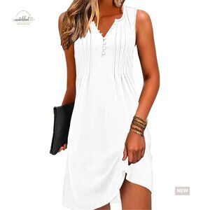 Sleeveless V-Neck Summer Dress with Pockets, Boho Floral Print, Beach Coverup